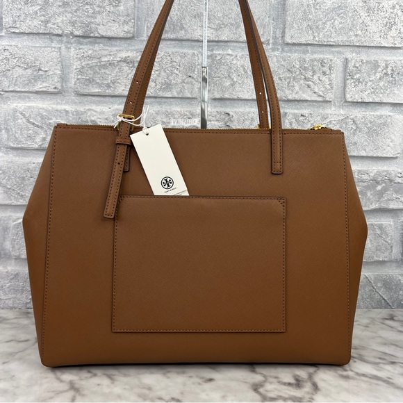 Tory Burch Emerson Large Double Zip Tote & Emerson Slim Wallet In Moose Brown - Picture 4 of 16
